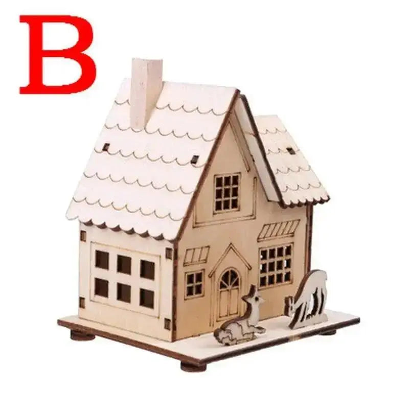 Christmas LED Light Wooden House Luminous Cabin Merry Christmas Decorations For Home DIY Xmas Tree Ornaments Kids Gift New Year