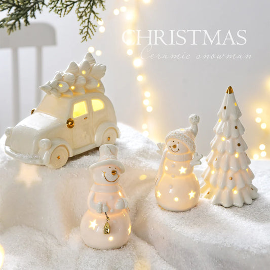 Christmas ceramic glowing Christmas tree snowman decorative ornaments Christmas home decoration Thanksgiving Christmas gift